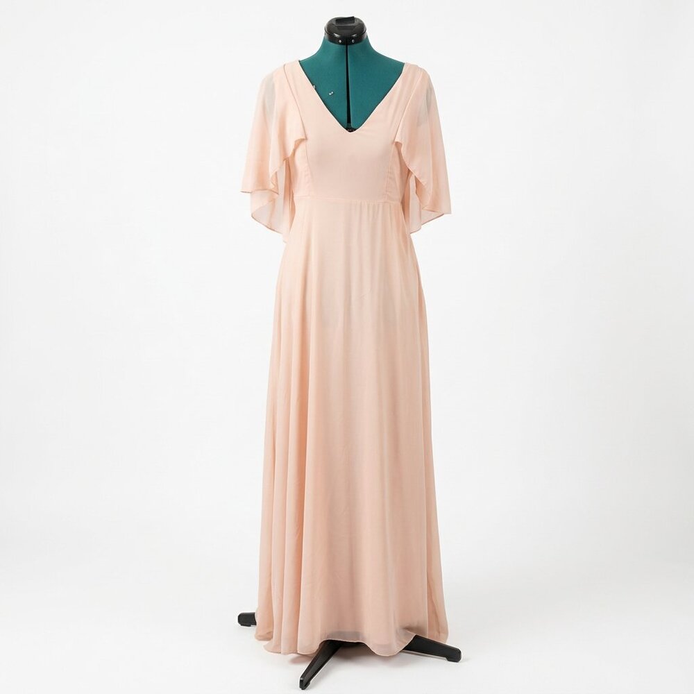 Boohoo Night Blush Pink Maxi Dress Cape Sleeve Formal Gown Size 4